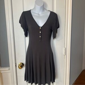 POL Dark Gray‎ V-Neck Dress with Button Detail size small